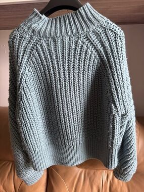 H&M Pale Blue Chunky Knit Turtleneck Sweater